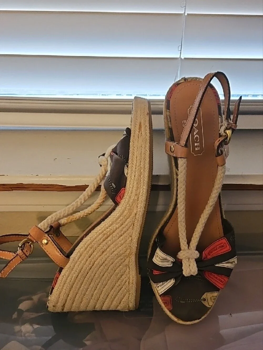 Coach Multicolor Bow Espadrille Sandals with Tan Straps
